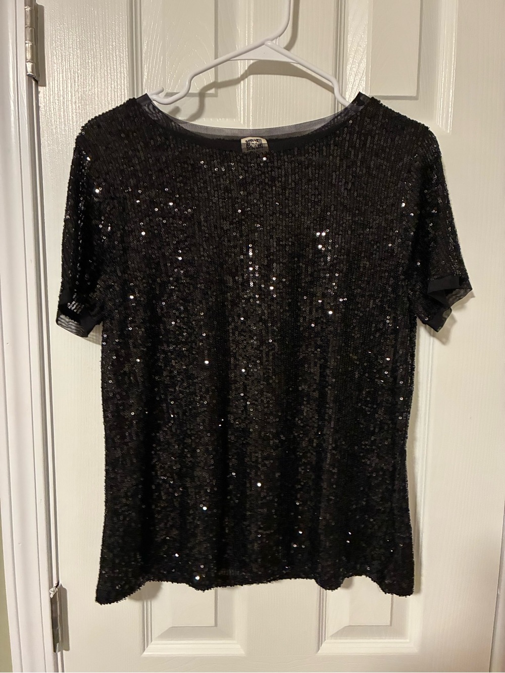 Anne Klein Black Short-Sleeve Sequin Evening Top